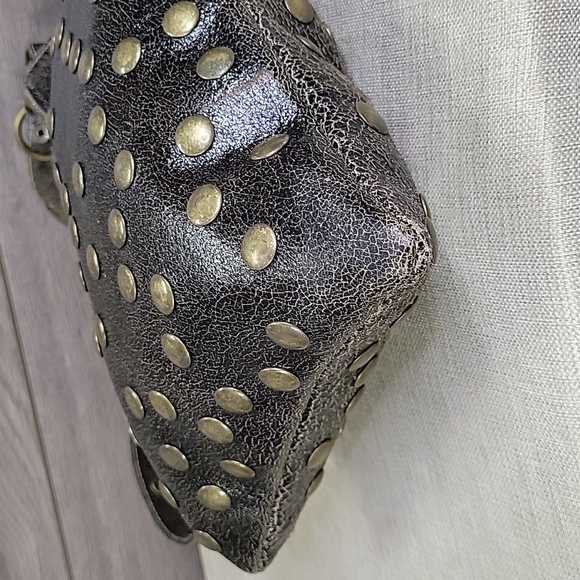 Bridget Shuster Brown Leather Brass Studded Crystal Crossbody Shoulder Bag Purse - Picture 9 of 13